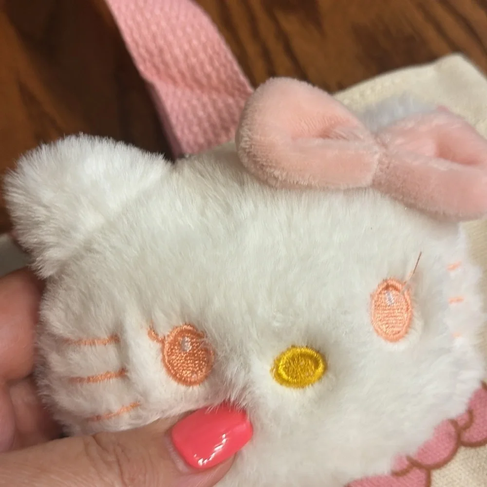 Hello Kitty Pink Tote canvas Bag zipper closure / small hello kitty stuffy NWOT